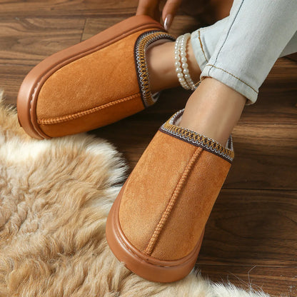 Pantoufles D'hiver Chaudes Pour Femmes, Intérieur En Peluche, Semelle Épaisse Antidérapante, Chaussures De Maison Chaudes Brodée