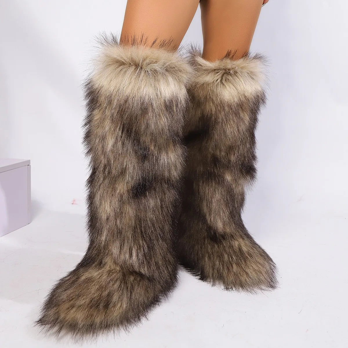 Winter Women Snow Boots Faux Fur Long Boots Warm Plush Platform Knee-high Boot Outdoor Furry Cute Over-the-knee Boots Girls Y2K