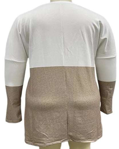 2024 Plus Size Europe And The United States Autumn Love Printed Round Neck Loose Color Contrast Long Sleeve T-Shirt Women