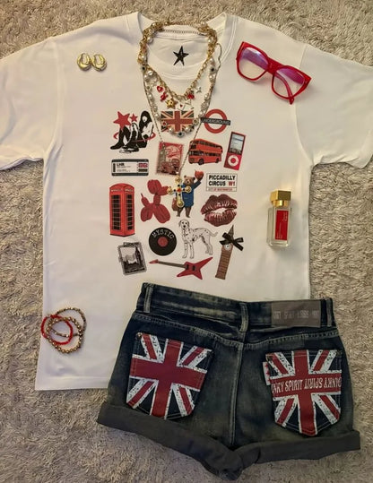 American New Fashion Vintage Pattern Printing Casual Denim Shorts Women Y2K Harajuku College Fashion Casual Joker Shorts