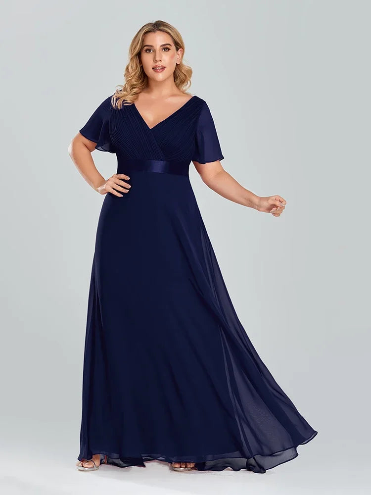 Prom Dresses Plus Size Evening Dresses Long  Elegant A Line V Neck Ruffles Chiffon Formal Wedding Party Dress Robe De Soiree