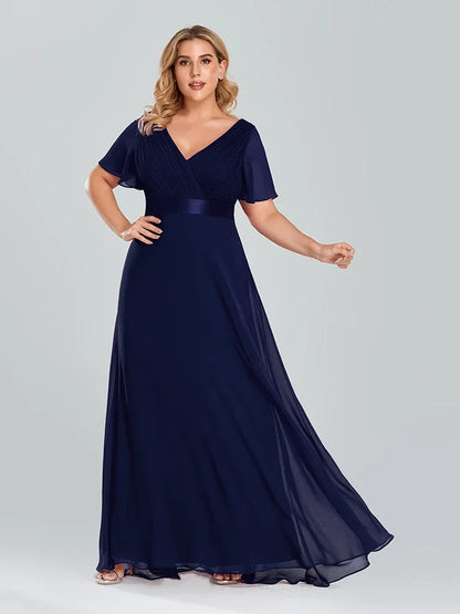 Prom Dresses Plus Size Evening Dresses Long  Elegant A Line V Neck Ruffles Chiffon Formal Wedding Party Dress Robe De Soiree