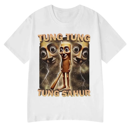 Tung Tung Tung Sahur Meme T Shirt Tralalero Tralala Bombardiro Crocodilo Funny T-shirt Men Women Polyester Short Sleeve Tshirt