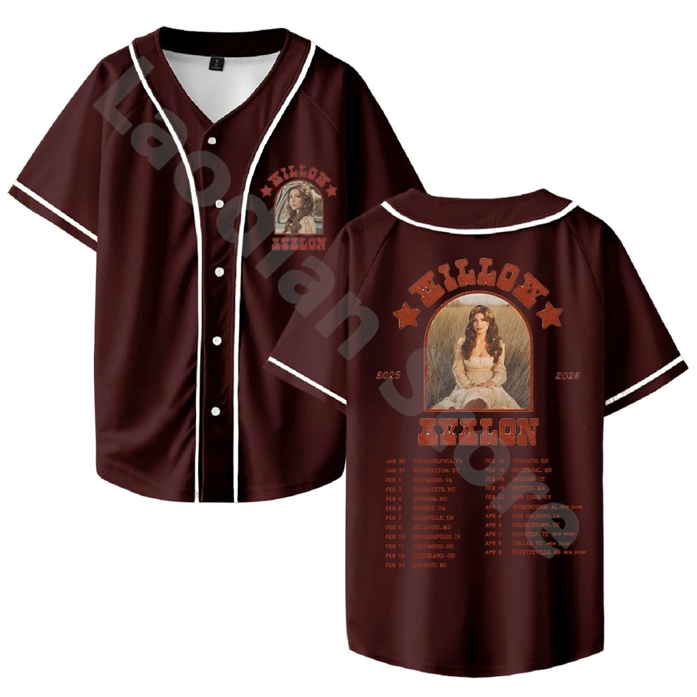 Willow Avalon Tour 2025 Baseball Jersey Hip Hop Shirts Fashion Jersey Casual Baseball Jacket Hip Hop Tshirt Cool Short Sleeve