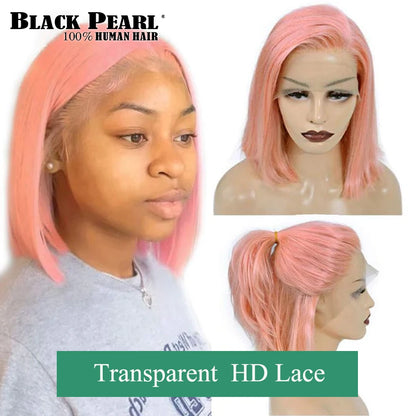 Pink Bob Wig Silky Straight Lace Front Human Hair Wigs For Women Short Bob Transparent Lace Wig Bleached Knots Pre Plucked Pink