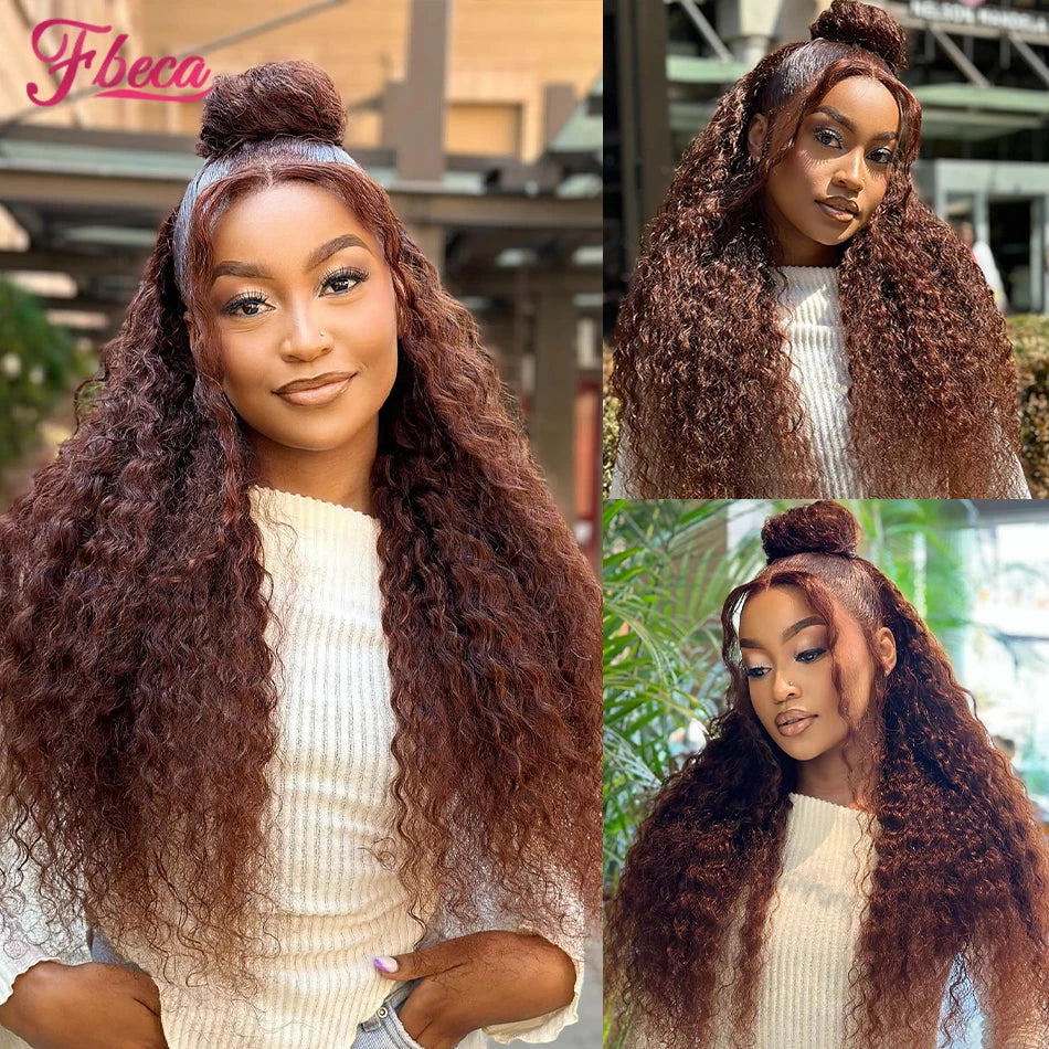 180% Density Kinky Curly Human Hair Wigs Chocolate Brown 13x4 13x6 Transparent Lace Frontal Wig for Women 4x4 Lace Closure Wigs