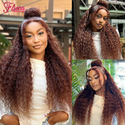 180% Density Kinky Curly Human Hair Wigs Chocolate Brown 13x4 13x6 Transparent Lace Frontal Wig for Women 4x4 Lace Closure Wigs