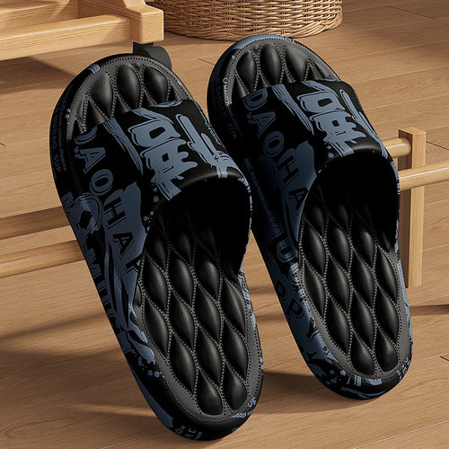 Plus Size 48 Graffiti Bear Printing Men Slippers Sole EVA Indoor Open Toe Flip Flops Beach Slides Flat Sandals Slide