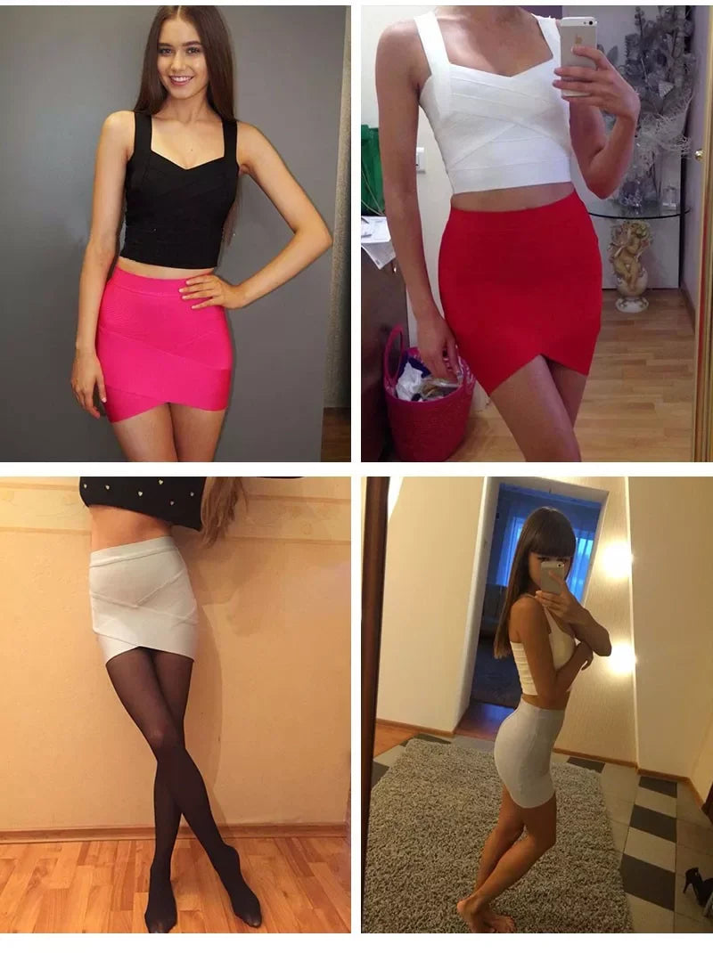 Ladies High Quality Rayon Black Thick Rayon Pencil Bandage Skirt Cute Mini Skirt
