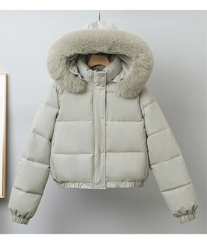 Winter Short Parkas Women's Cotton-padded Clothes Add Velvet Thicken Outerwear Fur Collar Removable Hooded Coats Warm Jackets