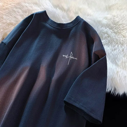 Japanese Minimalist Letter Print M-8XL Large Size Men's Casual Breathable T-shirt Summer Short Sleeved Shirt