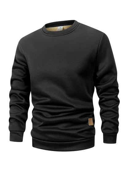 Winter Men's Crew Neck Sweatshirts Solid Color Fleece Thicken Sweatwear Outdoor Casual Daily Long Sleeve Pullover Man Sportswear