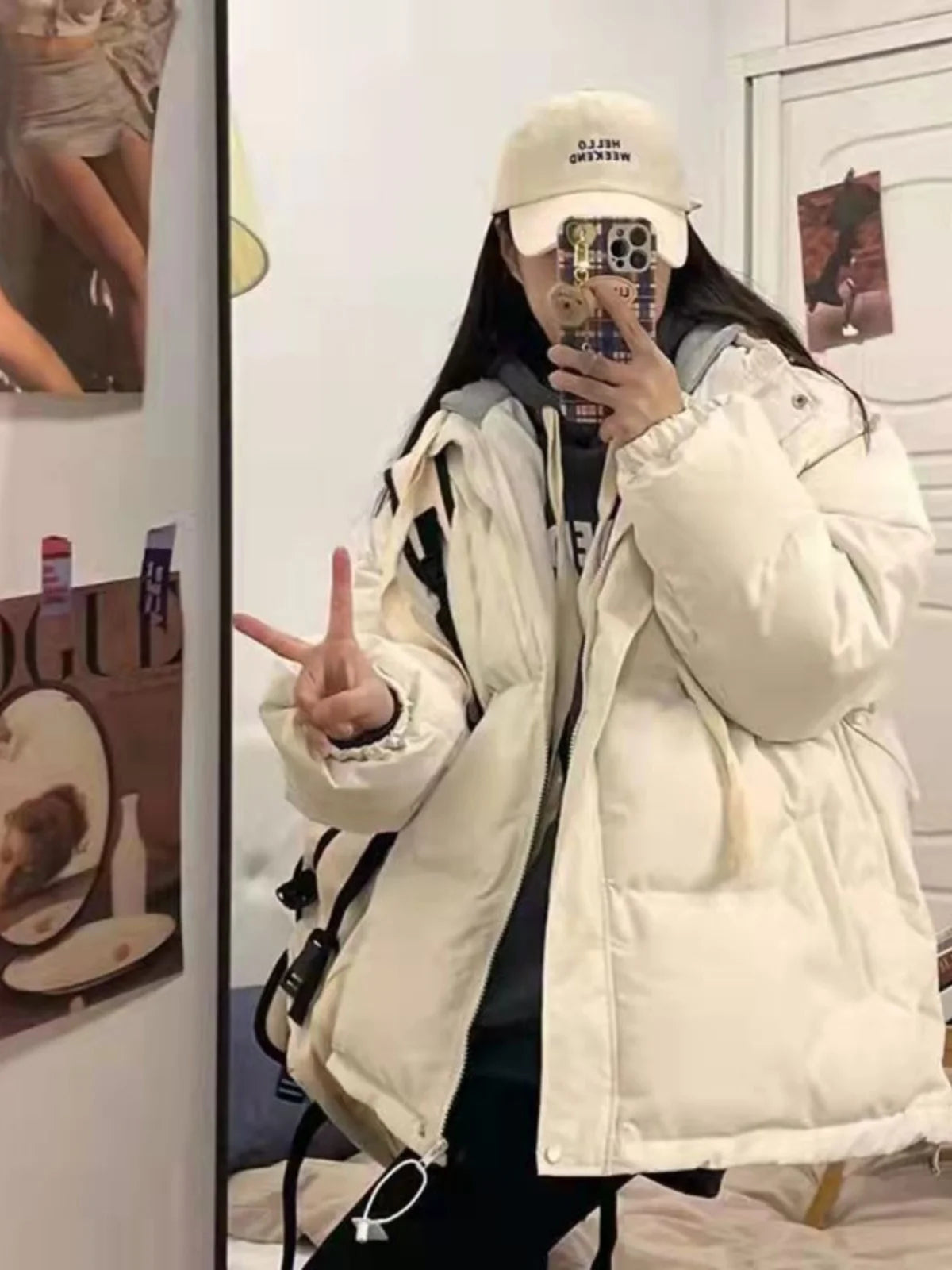 Loose Women's Cotton Jaet Bread Sle Lazy Faion Student Zipper Closure ort Length Regular Sve Long Sve Coat