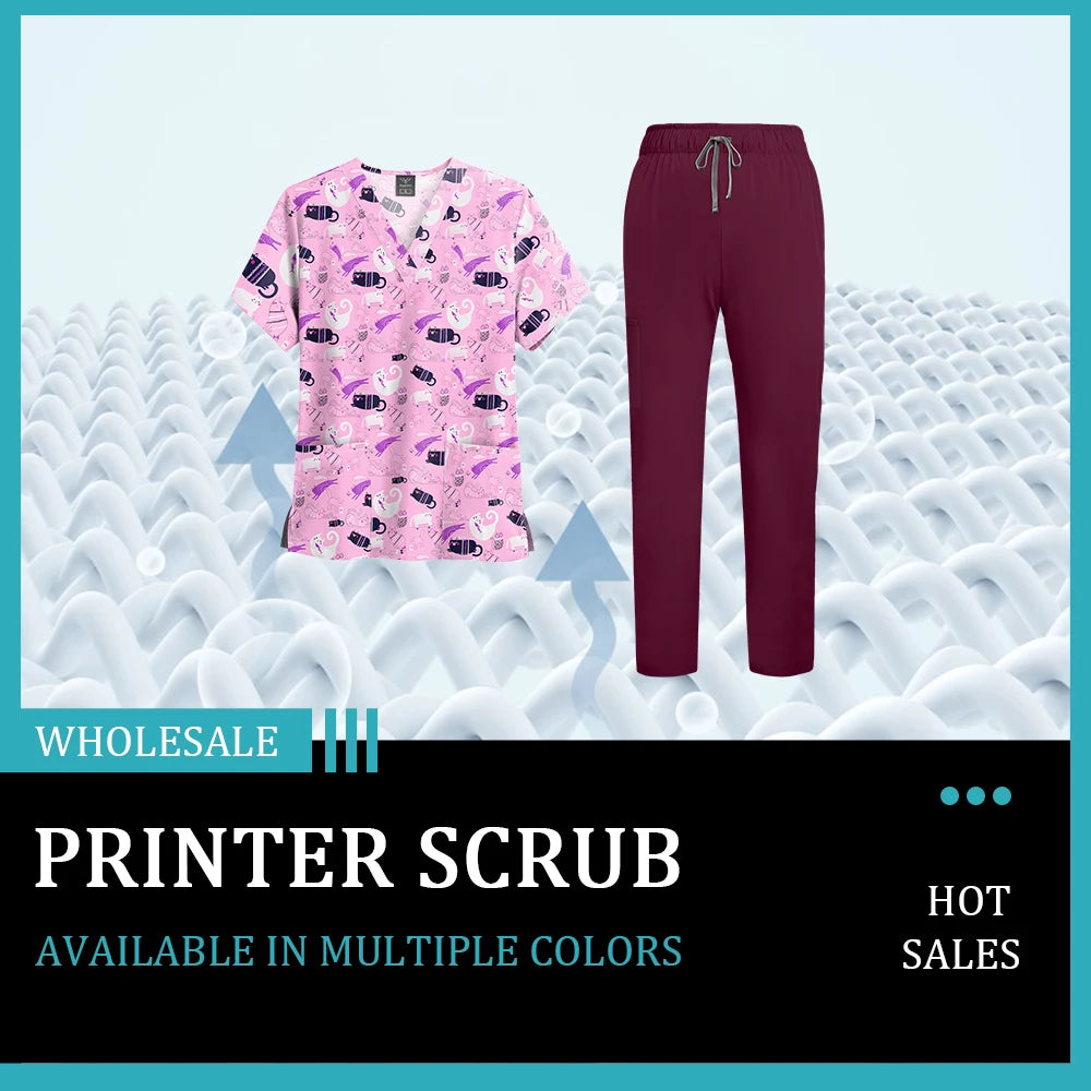 Scrubs Uniforms Sets High-quality Medical Scrub Multicolor Animal Printed Women Scrub Tops Medical Scrubs Uniform Nurse Lab Wear