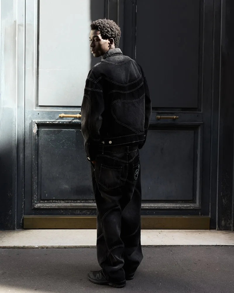 New Retro Striped Embroidery Fashion Loose Men Suit Street Hip Hop Harajuku Y2K Casual Oversized Single Breasted Jacket