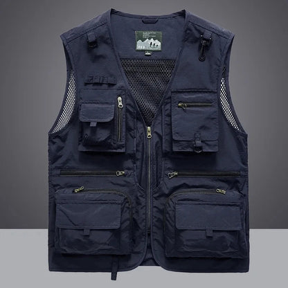 2025 New Men's Vest Tactical Webbed Gear Coat Summer Photographer Waistcoat Tool Many Pocket Mesh Work Sleeveless Jacket Male