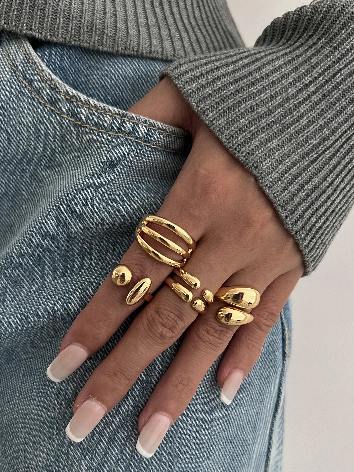 DIEZI 4pcs/set New Hip Hop Metal Finger Rings For Women Girls Men Punk Gold Silver Color Geometric Knuckle Joint Ring Jewelry