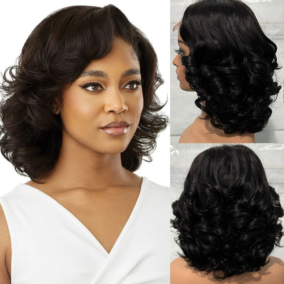 100% Human Hair Wig Highlight Bob Bouncy Loose Curly 12" 250% Density 5x5 HD Lace Closure Glueless Wigs Human Hair Ready To Wear