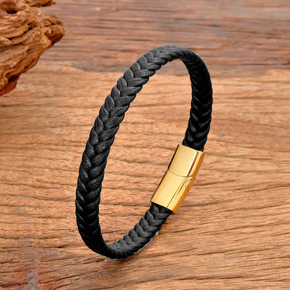 Simple Classic Stainless Steel Bracelet for Women Men Genuine Braided Leather Bangles Special Birthday Party Couple Jewelry Gift