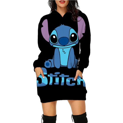 Y2k Stitch Dresses for Women 2024 Disney Woman Clothes Mini Dress With Hood Hoodie Kawaii Fashion Luxury Party Sweater Dress 3XL
