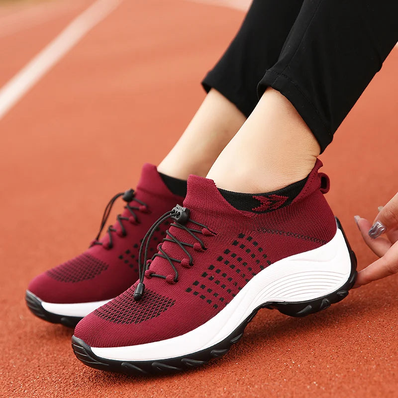 Women Walking Shoes Breathable Fly Weaving Sneakers Non Slip Casual Shoes 7 Color Size 35-45