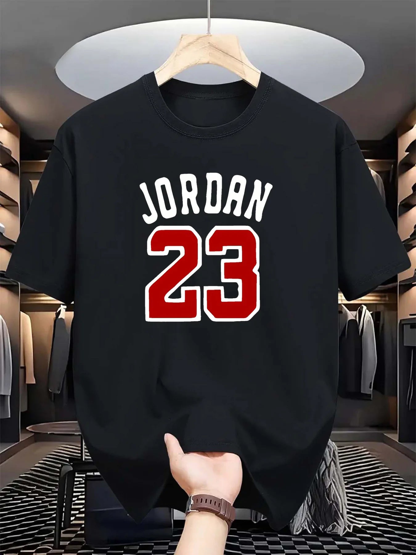 Men's summer 100 cotton fashionable casual loose plus size JORDAN 23 printed sports round neck short sleeved T-shirt top