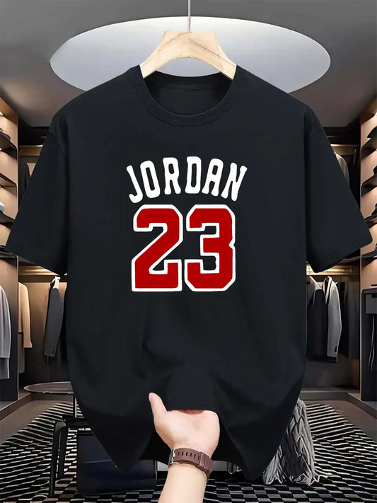 Men's summer 100 cotton fashionable casual loose plus size JORDAN 23 printed sports round neck short sleeved T-shirt top