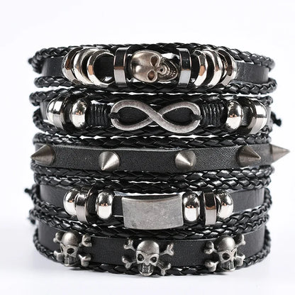 Fashion Bracelet Viking  Bracelet For Men Hand Bracelets Woven Skull Hand Jewelry Adjustable Leather Set viking man bracelet