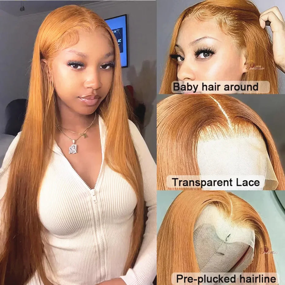 Bone Straight Honey Blonde Wig Human Hair Wigs 13x6 Hd Lace Frontal Wigs For Women 200% Density 27# Colored Lace Front Wigs