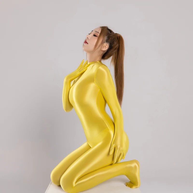 Sexy Women Bodysuit One-piece Swimsuit Silky Tights Shiny Pantyhose Wetsuit Yoga Zentai Plus Size cycling Overalls Jumpsuits
