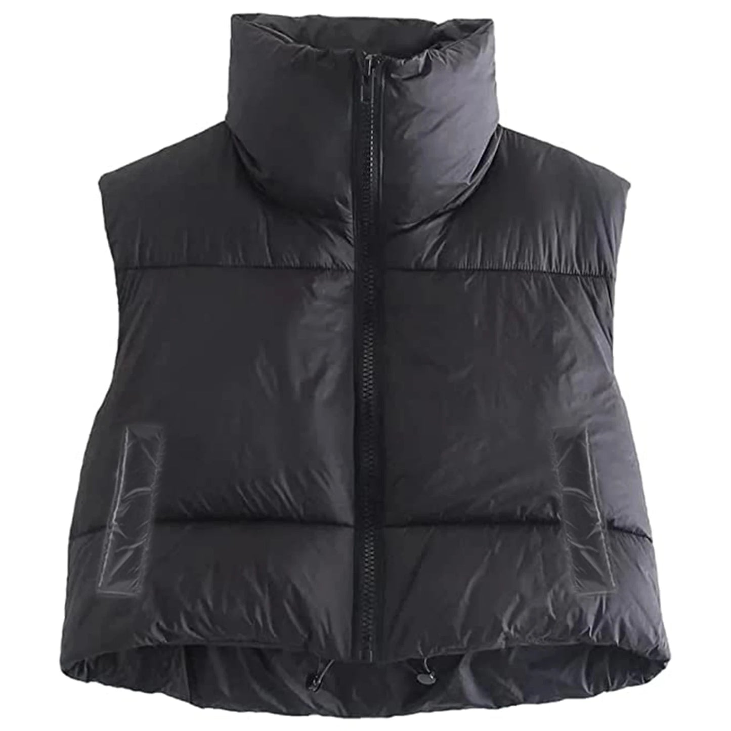 Fall Winter Warm Cropped Vest Jackets for Women Fashion Sleeveless Stand Collar Zip Up Puffer Waistcoat Street Style Outwear