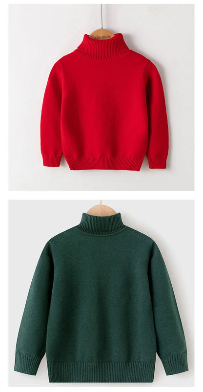 2025 Autumn Winter Children's Cotton Sweater Full Sleeve Turtleneck Knitwear Baby Boys Girls Clothing Warm Soft Jumper Pullovers