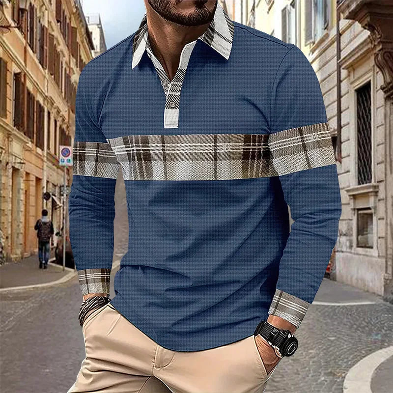 Spring and Autumn Men's Polo Shirt Lapel Pocket T-shirt Men's Business Casual Long sleeved European and American Plus Size
