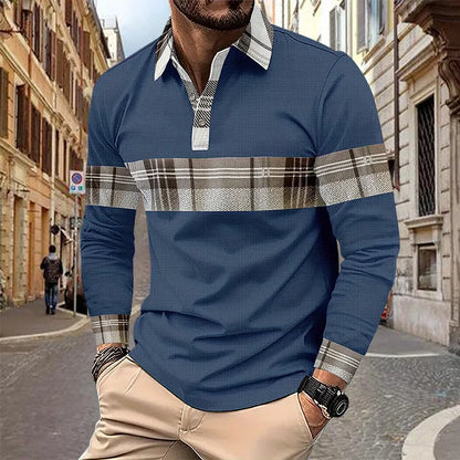 Spring and Autumn Men's Polo Shirt Lapel Pocket T-shirt Men's Business Casual Long sleeved European and American Plus Size