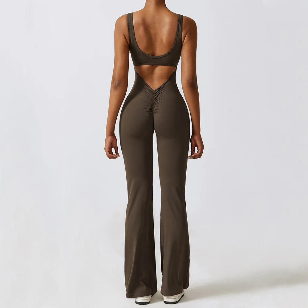 Sexy Back V Jumpsuit Yoga One-piece Suit Women Gym Set Sleeveless Yoga Rompers Backless Sportswear Women's Workout Bodysuits