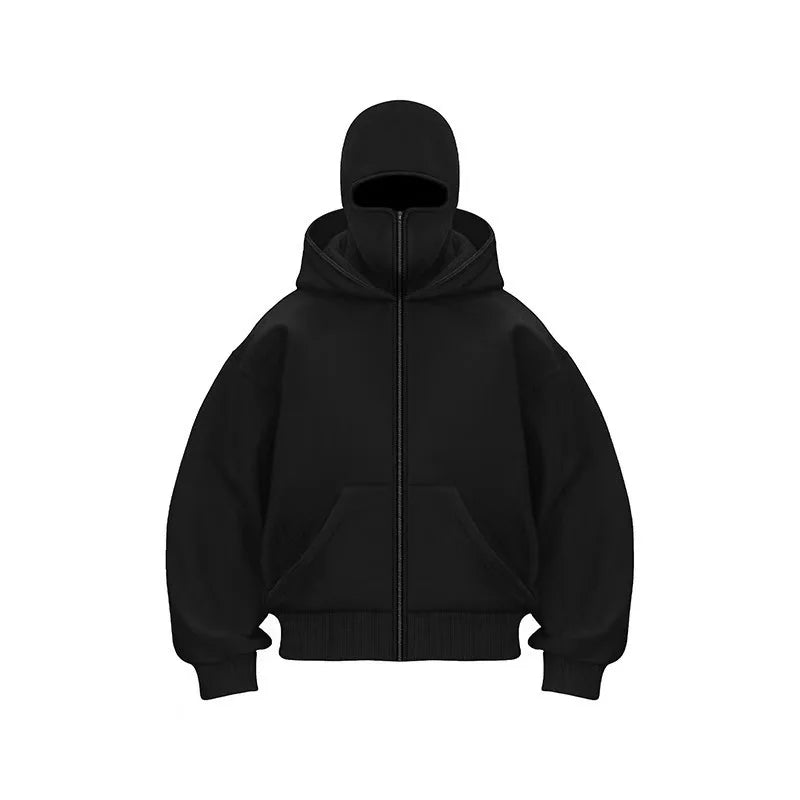 Men's and women's Balaclava Y2K Gothic Harajuku winter new item double hooded sweatshirt Unisex hooded mask zipper sportswear