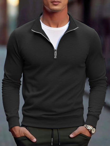 Autumn Men's Quarter Zip Up Sweatshirts Slim Fit Lightweight Outdoor Mock Neck Pullover Sweaters Half Turtleneck Knit Streetwear