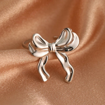 DGIDDK Stainless Steel Bow Ring Lightweight Luxury Elegant Stainless Steel Vintage Premium Feeling Jewelry For Women