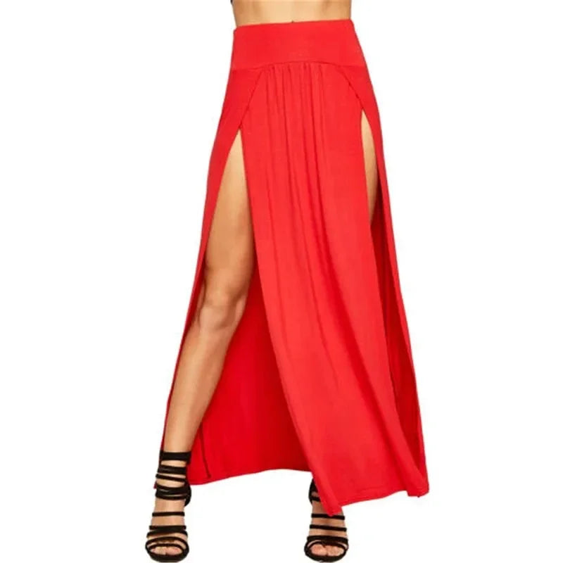 2025 New Arrival High Waisted Sexy Womens Double Slits Summer Solid Long Maxi Skirt Wholesale 51 Valentine's Day Gifts