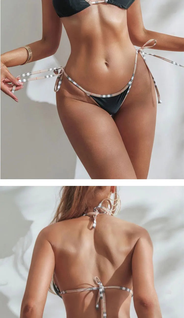 Check Bikini Sets Luxury Designer Brand Classic Print Swimsuit Two-piece Fashion Sexy Beach Swimwear 2025 Summer Women Clothing