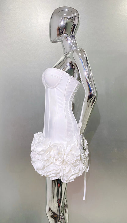 Stereoscopic Flowers Back Laceing Strapless Red Bandage Mini Evening Dress Sweet Woman Birthday Party Dress Performance costume