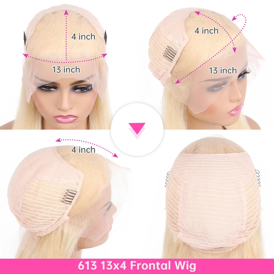 613 Blonde Bob Wig Human Hair Straight 12 Inch 180% Density 13x4 HD Transparent Lace Front Wigs Virgin Brazilian Hair For Women