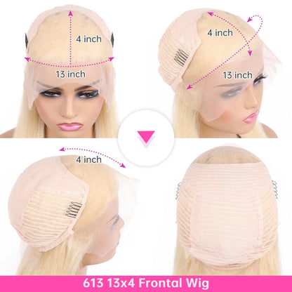 613 Blonde Bob Wig Human Hair Straight 12 Inch 180% Density 13x4 HD Transparent Lace Front Wigs Virgin Brazilian Hair For Women