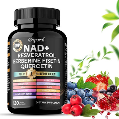 NAD+, Resveratrol, Quercetin, Berberine Fisetin-Cellular Health, Healthy Aging, Vitamin K2, Vitamin D3, One-stop Approach,1000mg