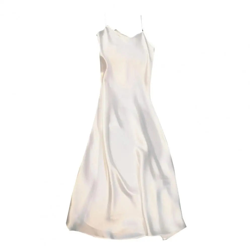 Summer dress with silk satin V-neck women's suspender skirt, wide and relaxed swing, backless lace up dance party