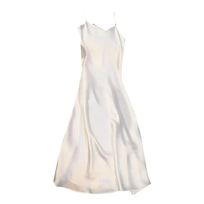 Summer dress with silk satin V-neck women's suspender skirt, wide and relaxed swing, backless lace up dance party