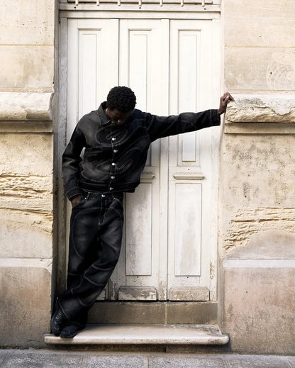 New Retro Striped Embroidery Fashion Loose Men Suit Street Hip Hop Harajuku Y2K Casual Oversized Single Breasted Jacket