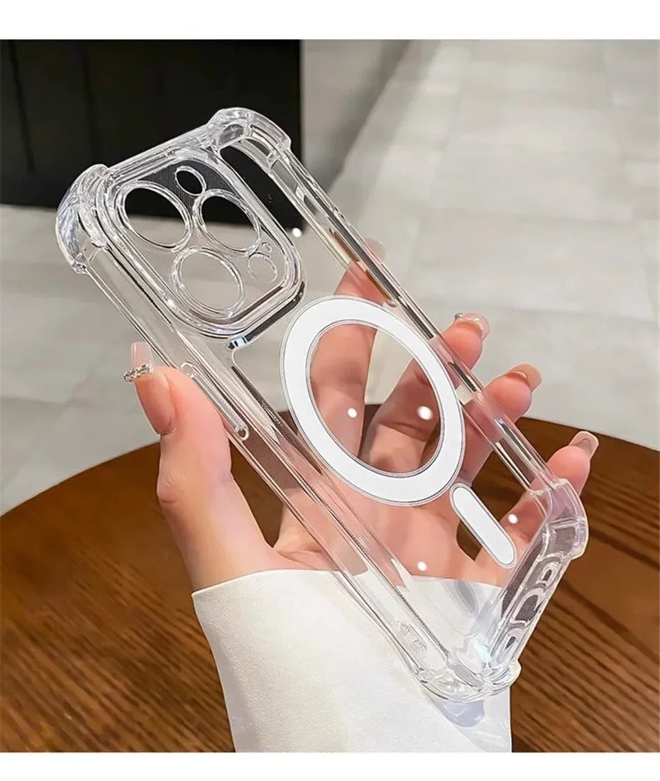 Transparent Magnetic Soft Phone Case For iPhone 17 Air 16 15 14 Plus 13 12 11 Pro Max Wireless Charge Magsafe Shockproof Cover