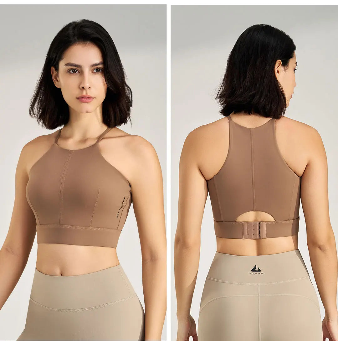 Women's sexy halter top gym high intensity workout yoga clothing gathered shockproof sports underwear yoga undershirt