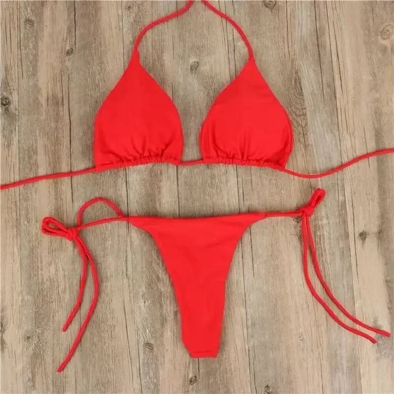 2 Pcs/Set Chic Women Swimwear Pure Colors Simple Quick Dry Backless Bikini Set Sexy Woman Swimsuits For Vacation купальник